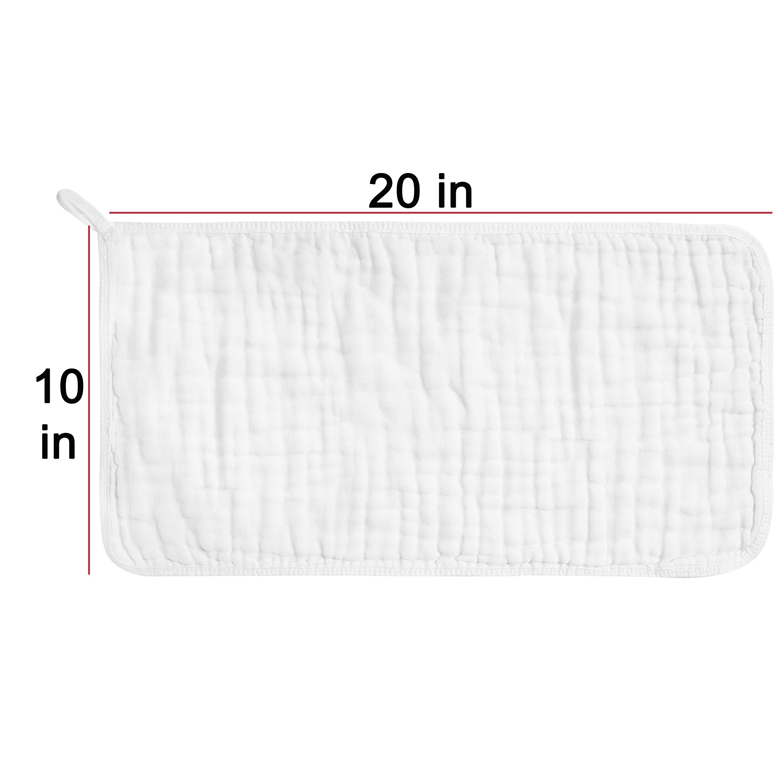 CottCare Muslin Burp Cloths for Baby 100% Cotton Large 20''X10'' 6 Layers Thicken Super Soft and Absorbent (6 Pack,White)