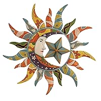 Deco 79 Metal Sun and Moon Home Wall Decor Indoor Outdoor Abstract Patterned Wall Sculpture with Teal and Orange Accents, Wall Art 36