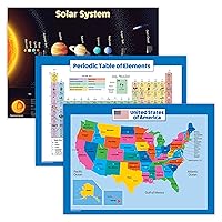 Palace Learning 3 Pack: Solar System Poster + Periodic Table of the Elements + USA Map for Kids - Set of 3 Educational Charts (LAMINATED, 18