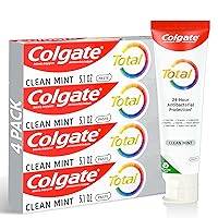 Total Clean Mint Toothpaste, 10 Benefits, No Trade-Offs, Freshens Breath, Whitens Teeth and Provides Sensitivity Relief, Clean Mint Flavor, 4 Pack, 5.1 Oz Tubes