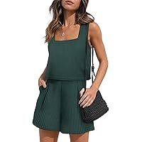 XIEERDUO Waffle Knit 2 Piece Outfits for Women Summer Short Set with Pocket Travel Outfits Lounge Outfit for Women