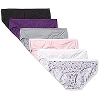 Hanes Ultimate Women's 6-Pack Breathable Cotton Hipster Panty, Sugar Flower Pink, White, Concrete PE Heather, Black, Purple Vista Heather, Purple Vista Floral Print, 8