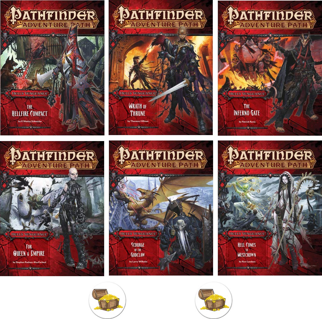 AMA Bundle of Pathfinder Complete Adventure Path Hell's Vengeance 1 to 6 Plus Two Treasure Chest Buttons