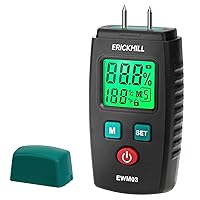 ERICKHILL Wood Moisture Meter, Pocket Size Wood Moisture Detector with Green Backlight LCD Display, Pin Type Water Leak Detector with 5 Modes for Wood, Walls, Firewood, Bricks, Lumber, Floor