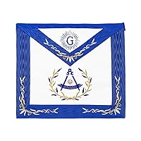 Wreathed Past Master Embroidered Border Masonic Apron - [Blue & White]