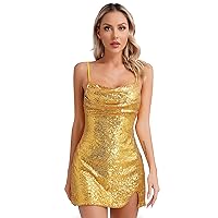 Women's Sparkly Sequins Party Dress Backless Strappy Cami Mini Dress Prom Evening Party Dresses