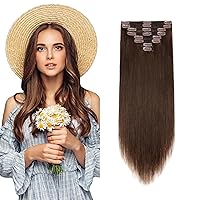 MY-LADY Double Weft 100% Remy Human Hair Clip in Extensions Full Head Thick Thickened Long Soft Silky Straight 8pcs 18clips for Women Beauty 14