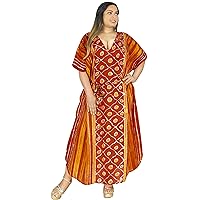 LA LEELA Women's Summer Batik Caftan House Dashiki Dress Kaftan Loungewear Nightshirts for Women Sleepwear Plus size 2X-3X Red, Polka Dots