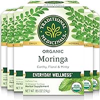 Traditional Medicinals Tea, Organic Moringa, Everyday Wellness, with Spearmint & Sage, 16 Count (Pack of 6)