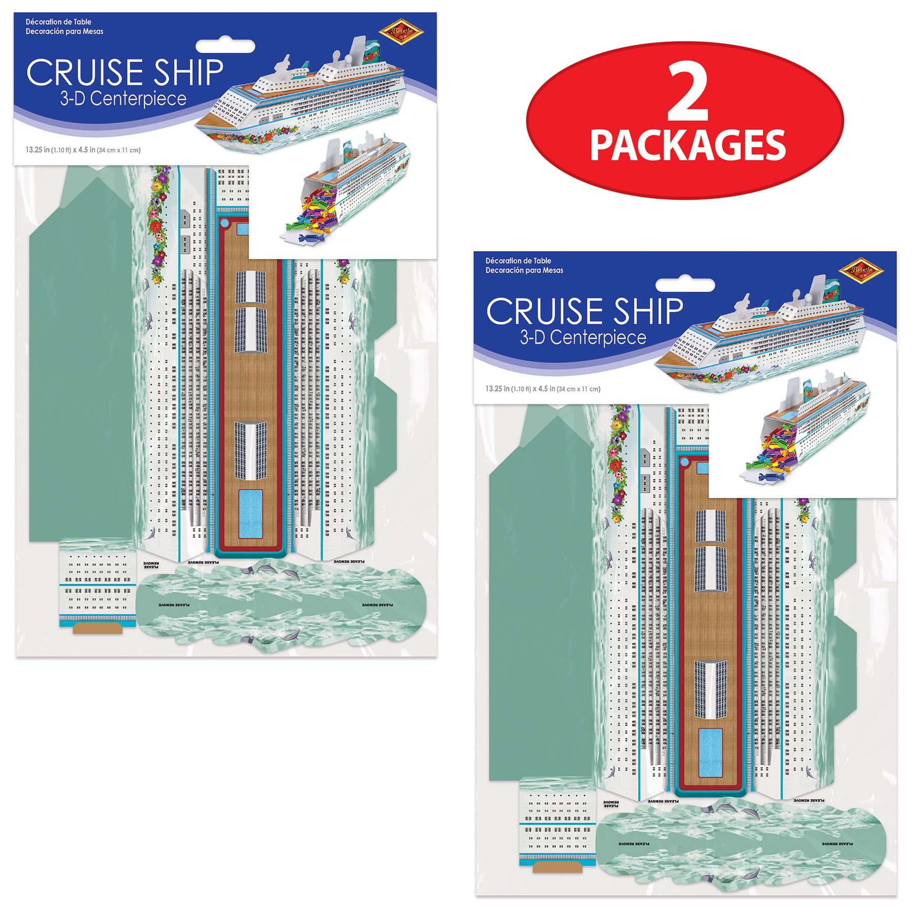 Beistle 2 Piece Three Dimensional Fillable Cruise Ship Table Centerpieces, 13.25