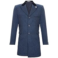 Tru Clothing Mens 3/4 Long Wool Crombie Overcoat Jacket Peaky Blinders Slim Fit Coat