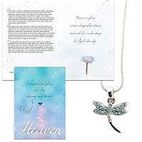 Girl's Heaven Dragonfly Story Gift Greeting Card and Dainty Dragonfly Necklace Gift Set - Loss, Grief, Explanation of Heaven & Earth - Child Woman - Blue