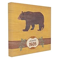 Stupell Home Décor Distressed Brown Bear on Yellow Est. Since 1928 Stretched Canvas Wall Art, 17 x 1.5 x 17, Proudly Made in USA