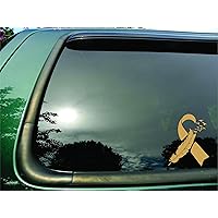 Ribbon Flying Birds Gold Childhood Cancer - Die Cut Vinyl Window Decal/sticker for Car or Truck 5.5