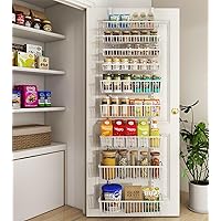 Over The Door Pantry Organizer, Wall Mount Spice Rack, Pantry Hanging Storage and Organization, 9 Adjustable Deep Baskets Heavy-Duty Metal for Home & Kitchen, Back of Door Seasoning Rack, White
