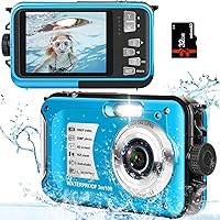 Underwater Camera with 32GB Card Waterproof Camera 10FT 30MP FHD 1080P Compact 16X Digital Zoom Underwater Digital Camera for Snorkeling, Blue