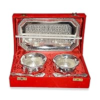 Royal Indian Silver Plated Bowl Tray 5 Pieces With Box Packing for Gift