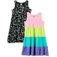 Amazon Essentials Girls and Toddlers' Knit Sleeveless Tiered Dresses (Previously Spotted Zebra), Pack of 2