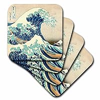 3dRose The Great Wave Off Kanagawa by Japanese Artist Hokusai - Dramatic Blue Sea Ocean Ukiyo-E Print 1830 - Soft Coasters, Set of 4 (CST_155631_1)