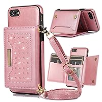 XYX Wallet Case for iPhone SE 2022, Crossbody Strap PU Leather RFID Blocking Credit Card Holder Card Cases Women Girl with Adjustable Lanyard for iPhone 7/8, Rose Gold