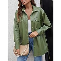 Jackets Women for Jackets - Batwing Sleeve Flap Detail Patent Coat (Color : Green, Size : Small)