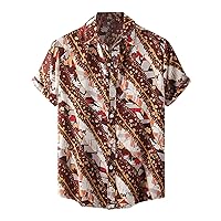 Christmas Hawaiian Shirt Cotton Linen Printed Short Sleeve Vest Workout Loose Mens Button Down Shirts