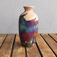 Koban 7 inch Raku Ceramic Pottery Vase - Half Copper Matte Raku Pottery with Water Tube