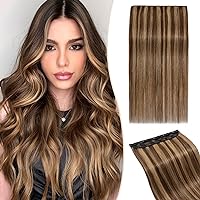 Real Hair Extensions Clip in Human Hair,SEGO One Piece Five Clips in Human Hair Extensions Medium Brown Mixed Dark Blonde Straight Clip in Remy Hair Extensions（20inch,50g）