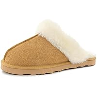 Emma Women's Winter Fur Slippers Genuine Suede Fluffy Faux Fur Memory Foam Cushion, Indoor and Outdoor