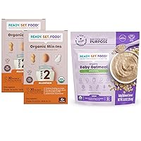 Ready, Set, Food! | Organic Mix-ins and Oatmeal Variety Pack | Stage 2 Mix-ins - 60 Days + Oatmeal Cereal, Original, 15 Servings| with 3 to 9 Top Allergens: Peanut, Egg, Milk and More