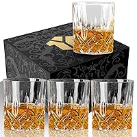 Whiskey Glasses Set of 4, Rocks Glasses, 10 oz Old Fashioned Tumblers for Drinking Scotch Bourbon Whisky Cocktail Cognac Vodka Gin Tequila Rum Liquor Rye Gift for Men Women at Home Bar