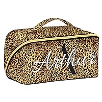 Animal Brown Leopard Custom Cosmetic Bag for Women Travel Makeup Bag with Portable Handle Multi-functional Toiletry Bag Travel Makeup Train Case for Journey Makeup Beginners Women