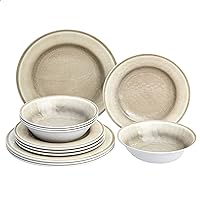 Amazon Basics 12-Piece Melamine Dinnerware Set - Service for 4, White Crackle Glaze