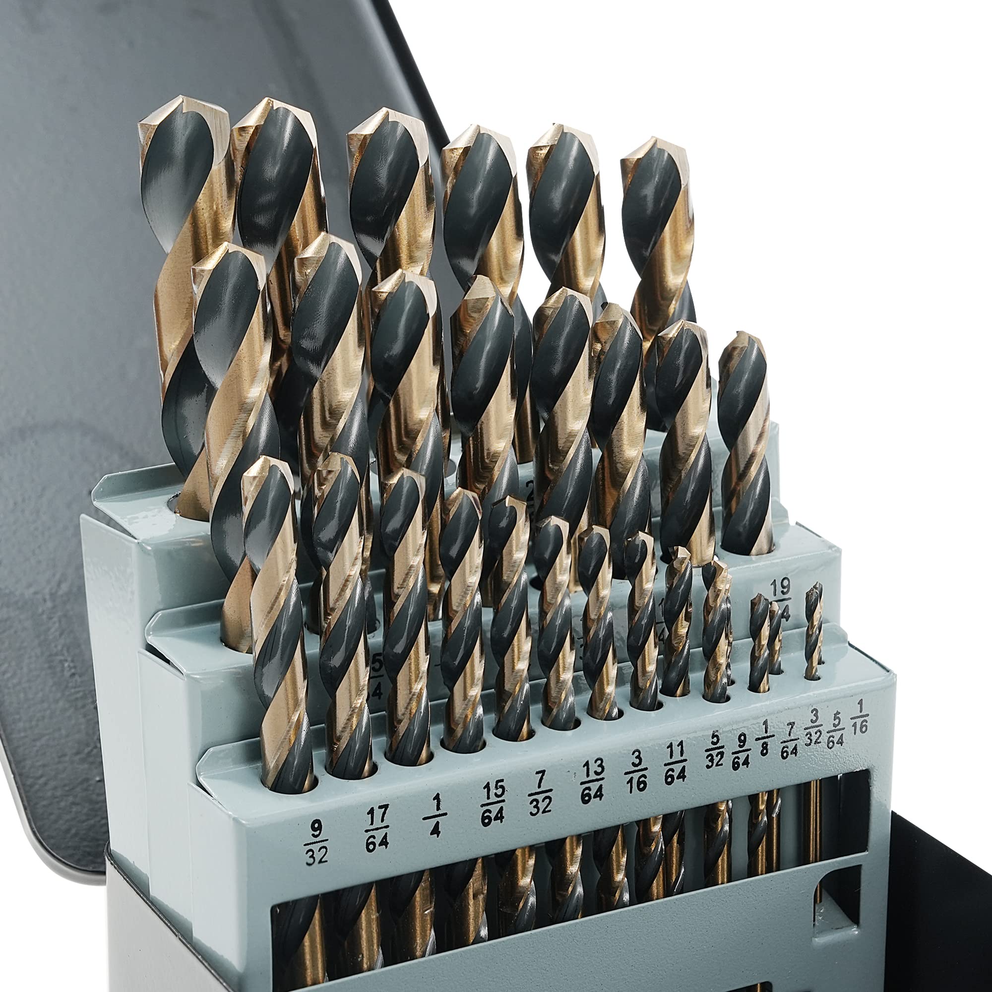 GMTOOLS 29Pcs Drill Bit Set, 135 Degree Tip High Speed Steel with Black and Gold Finish, Twist Jobber Length Drill Bit Kit for Hardened Metal, Cast Iron, Stainless Steel, Plastic and Wood with Metal Indexed Storage Case 1/16