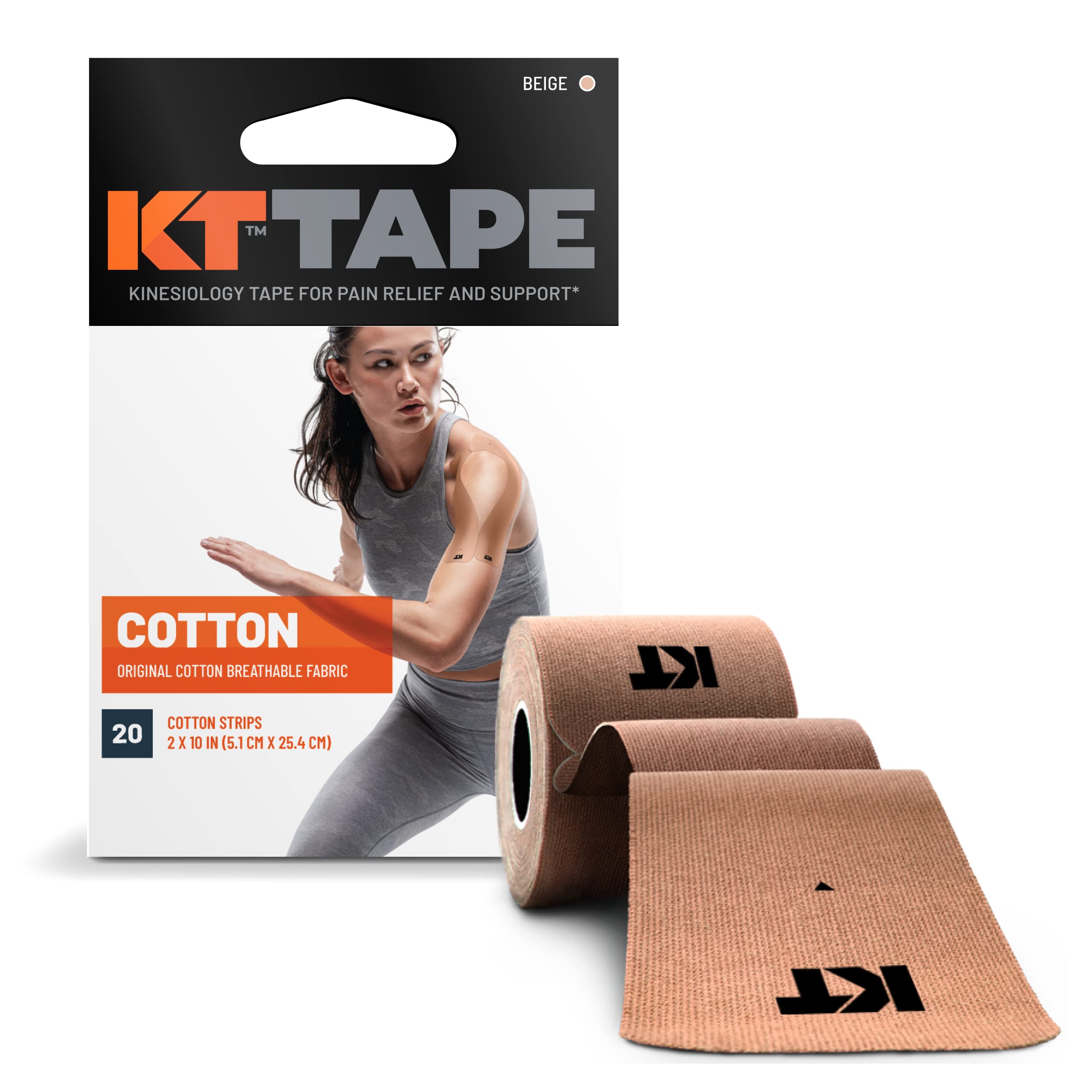 KT Tape, Original Cotton, Elastic Kinesiology Athletic Tape, 20 Count, 10” Precut Strips, Pink, 20 Precut Strips