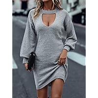 Women's Fashion Dress -Dresses Cut Out Drop Shoulder Sweater Dress Sweater Dress for Women (Color : Gray, Size : Large)
