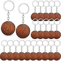 50 Pieces Wood Engraving Blanks Round Shaped Wooden Keychain Set Wood Blanks Unfinished Discs Wood Circles with Key Rings Key Tags Keychain Supplies for DIY Gift Crafts (Brown)