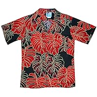 RJC Made in USA Boy's Christmas Monstera Leaf Aloha Shirt