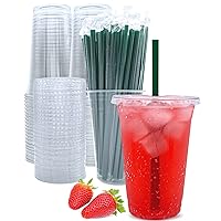 Aatriet [50 Sets] 20 oz Clear Plastic Cups with Lids and Straws, Disposable Coffee Cups