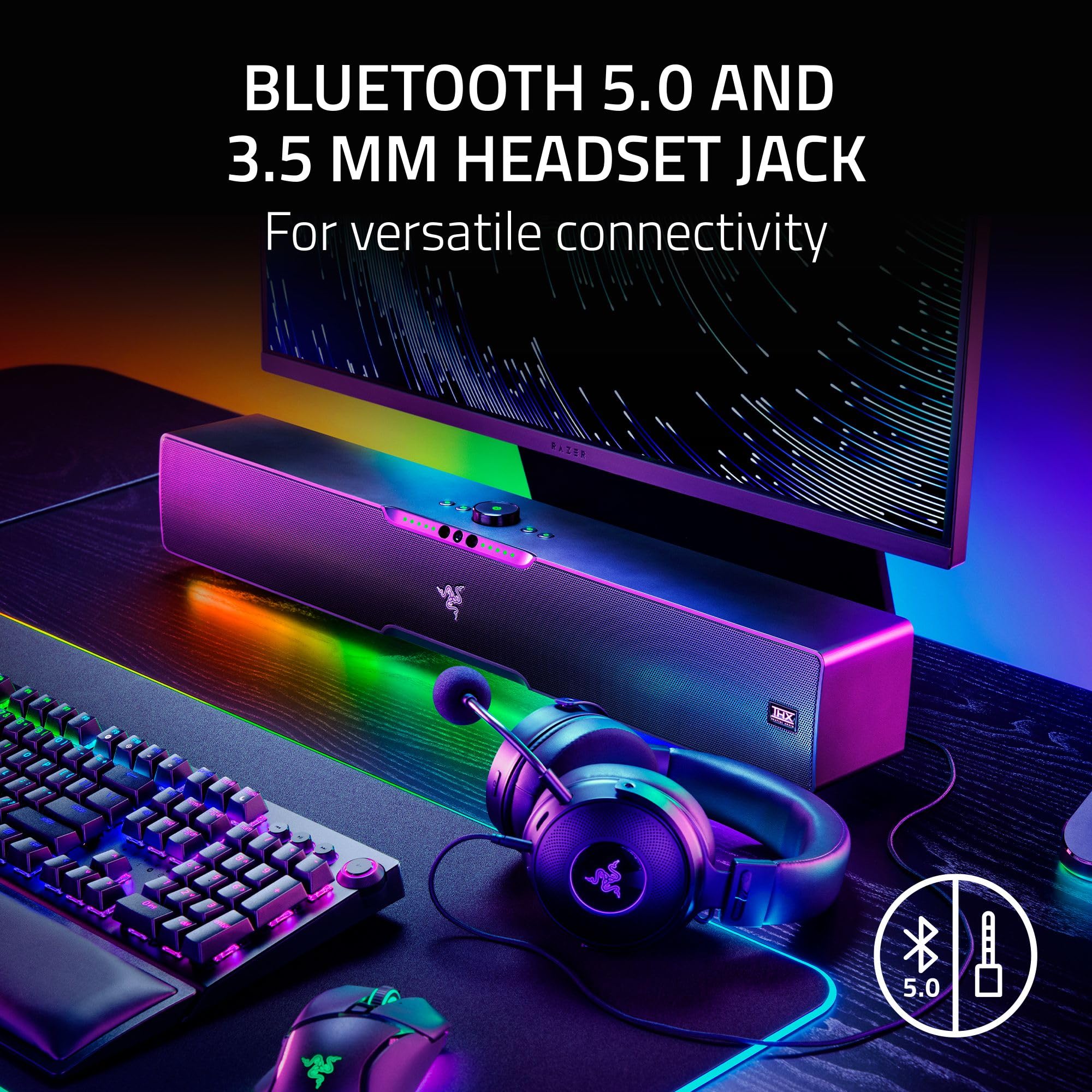Razer Leviathan V2 Pro: Multi-Driver PC Gaming Soundbar with Subwoofer - Beamforming Surround Sound with AI Head Tracking - Chroma RGB - Bluetooth 5.0 & 3.5mm - for PC, Desktop/Laptop, Mobile, Switch