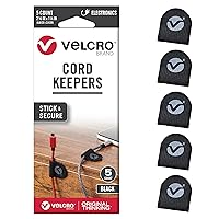 VELCRO Brand Cord Keepers for Electronics | Removable Adhesive Backing | Soft Nylon Cable Clips | 5pk, Black