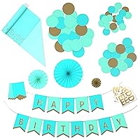 Hallmark Crayola Hallmark Color Pop Party Decorations Set - Aquamarine Blue and Gold (Customizable Banner, Reversible Table Runner, Paper Fan Flowers, Paper Dots) for Birthdays, Baby Showers, Holidays