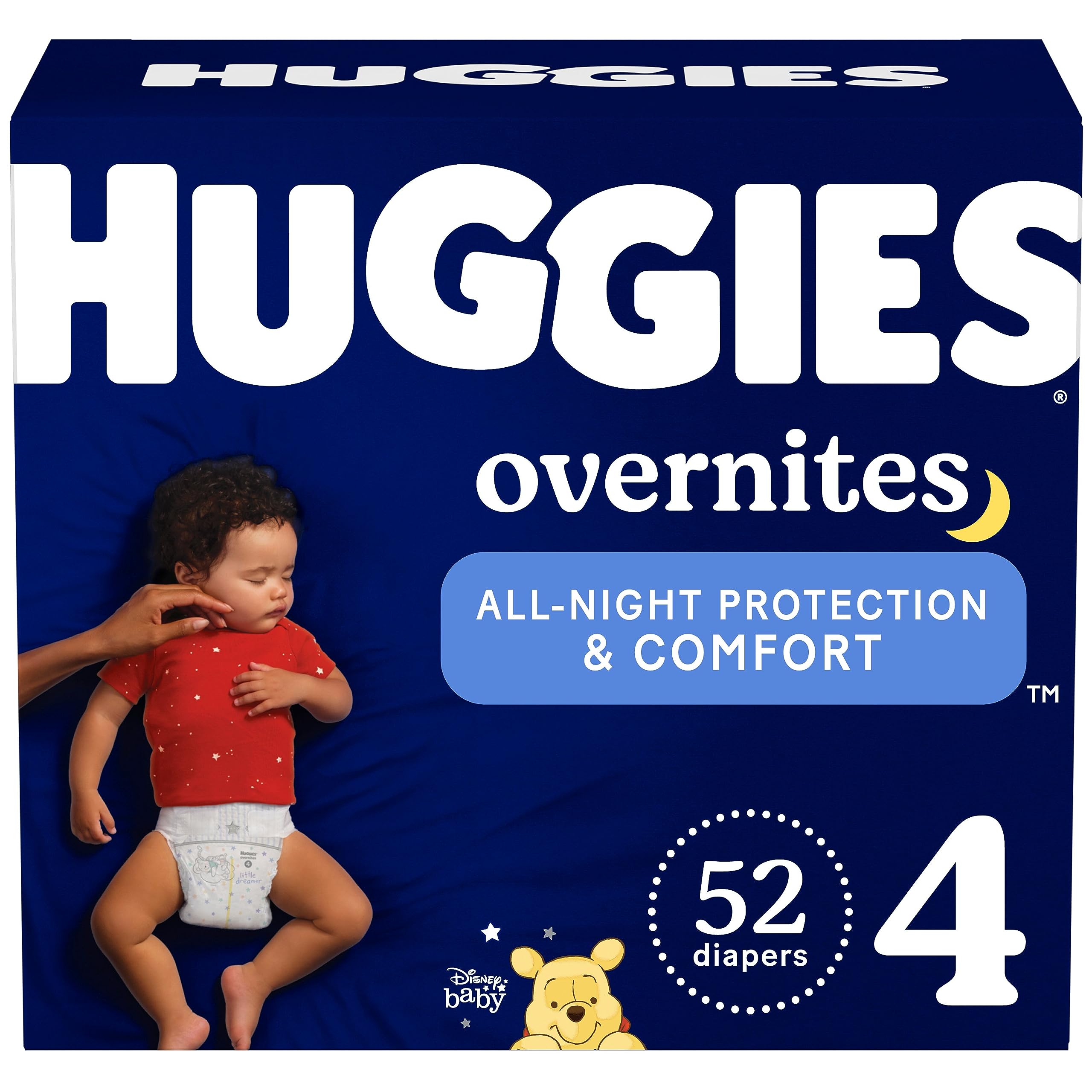 Huggies Overnites Nighttime Baby Diapers, Size 4 (22-37 lbs), 52 Ct