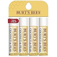 100% Natural Moisturizing Lip Balm, Coconut & Pear with Beeswax & Fruit Extracts, 4 Tubes