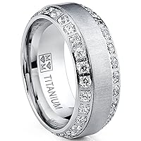 Metal Masters 1.8Ct Men's Titanium Dome Brushed Finished Wedding Band Engagement Ring with Cubic Zirconia, 8mm