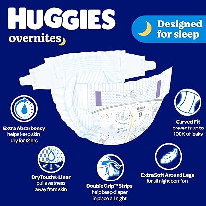 Huggies Overnites Size 6 Overnight Diapers (35+ lbs), 84 Ct (2 Packs of 42), Packaging May Vary