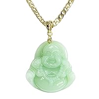 Smiling Laughing Buddha Lime Green Jade Pendant Necklace Cuban Cubana Gold Chain Genuine Certified Grade A Jadeite Jade Hand Crafted, Jade Neckalce, 14k Gold Filled Buddha necklace, Jade Medallion