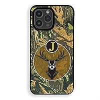Monogram Camo Buck for iPhone 14 Pro Plus Max, Personalized iPhone Case, Gift for Him Birthday Dad Brother Husband Him, Black Rubber, Slim Fit