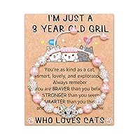 Kitty Cat Pendant Bracelet for Girls Cat Girfs for Cat Lovers Pink Pearl and Shiny Balls Jewelry Birthday Christmas Gifts for Daughter Granddaughter