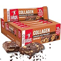 Caveman Foods Collagen Chocolate Walnut Protein Bar, 12-Pack, Organic Gluten Free High Protein Bars Low Sugar High Protein, Healthy & Affordable Low Carb Protein Bars, Energy Bars, Protein Snacks
